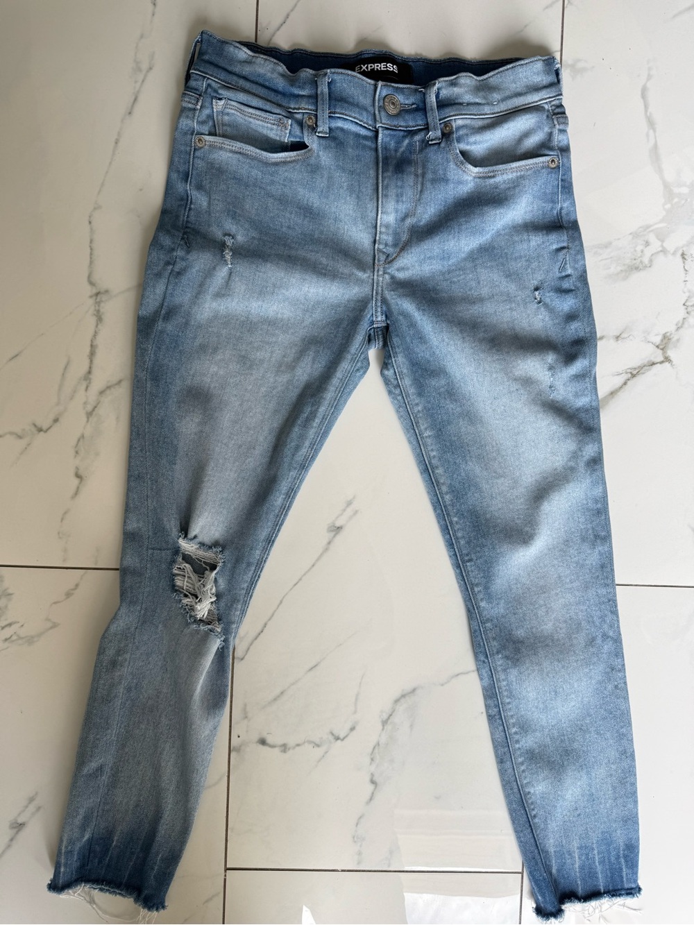 Express Light Blue Ripped Skinny Jeans